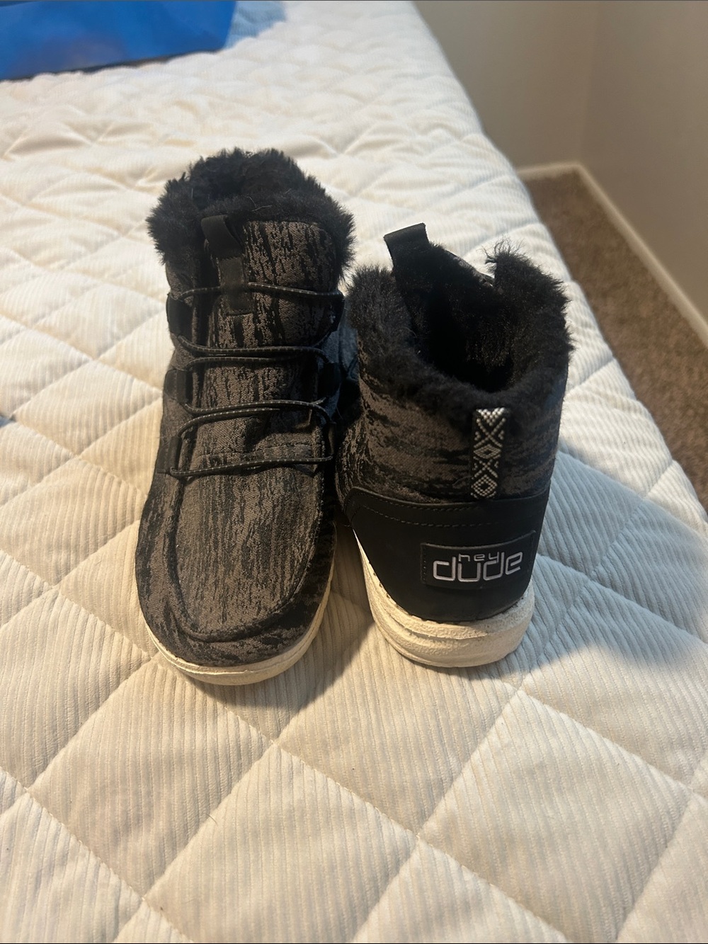 Hey Dude Kids Black Faux-Fur Lined Slip-On Boots
